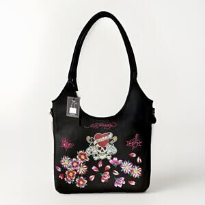 ED HARDY Love Kill Slowly Tattoo Butterfly Heart Skull Embroidery TOTEBAG Charms